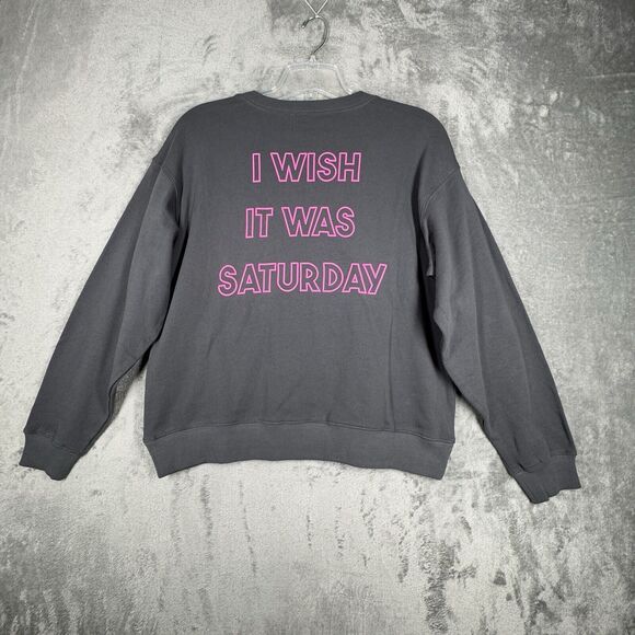 Wildfox Shirt Womens Medium Gray Pink Crewneck Sweatshirt I Wish it Was Saturday - Picture 3 of 8